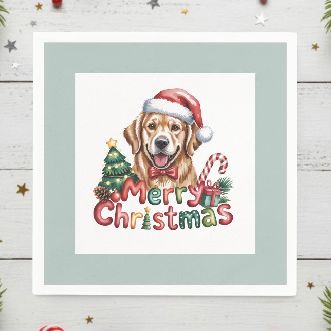 Cute Golden Retriever Dog Christmas Napkin (Creator Uploaded)