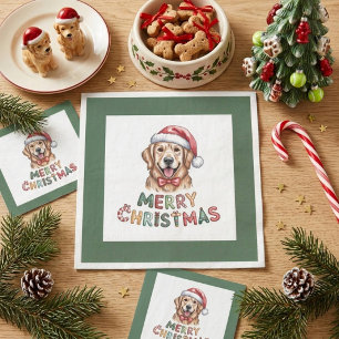 Cute Golden Retriever Dog Christmas Napkin