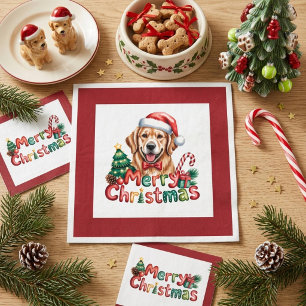 Cute Golden Retriever Dog Christmas Napkin