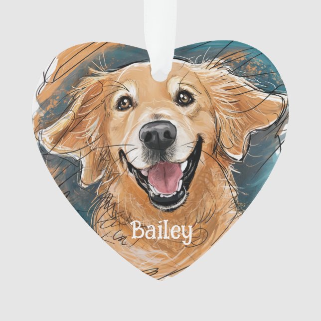 Cute Golden Retriever Dog Christmas Personalised Ornament (Front)