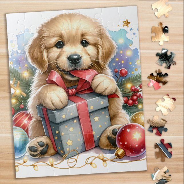 Cute Golden Retriever Dog Christmas Puppy  Jigsaw Puzzle (Creator Uploaded)