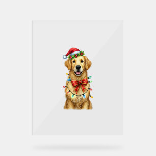 Cute Golden Retriever Dog Coquette Bow Christmas M Acrylic Sign