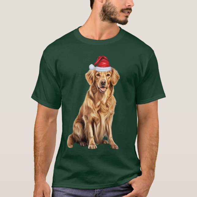 Cute Golden Retriever Dog Funny Christmas T-Shirt (Front)