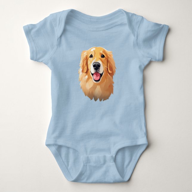 Cute golden retriever Dog Happy Face Expression  Baby Bodysuit (Front)