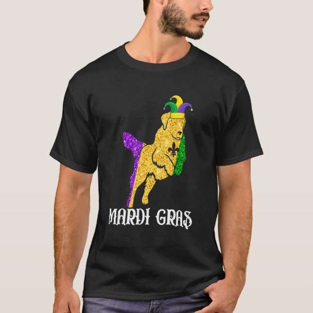 Cute Golden Retriever Dog Lover Mardi Gras Party J T-Shirt (Front)
