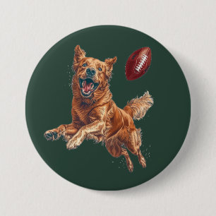 Cute Golden Retriever Dog Playing Football 7.5 Cm Round Badge