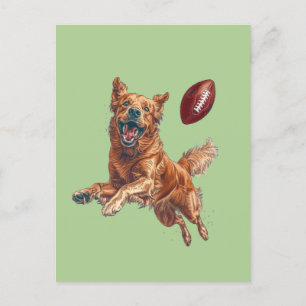 Cute Golden Retriever Dog Playing Football Postcard