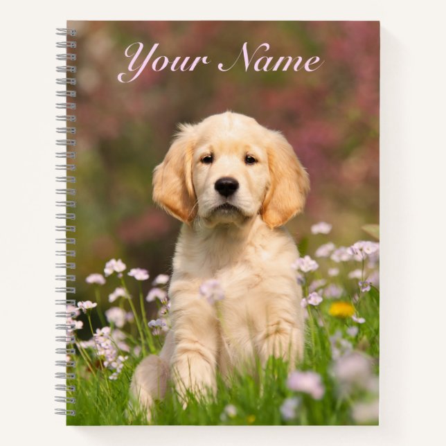 Cute Golden Retriever Dog Puppy Face Animal - Name Notebook (Front)