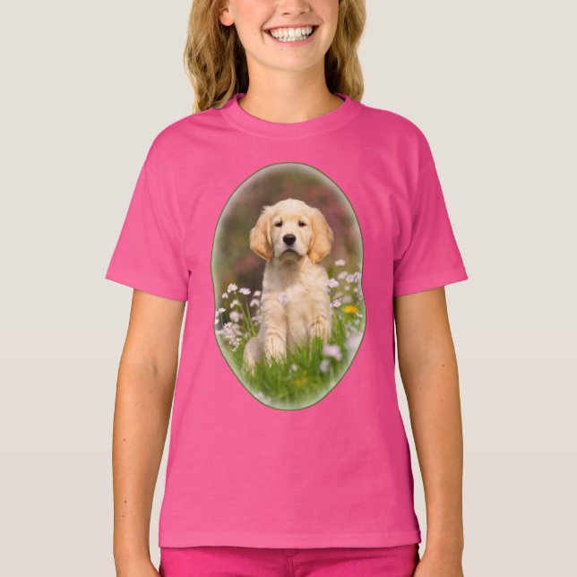 Cute Golden Retriever Dog Puppy Pet Photo - girl T-Shirt (Front)