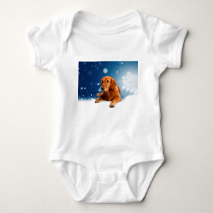 Cute Golden Retriever Dog Sitting in Snow Stars Baby Bodysuit