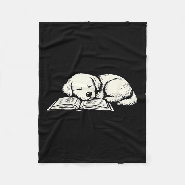Cute golden retriever dog sleeping on book reader fleece blanket (Front)