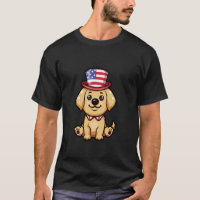 Cute Golden Retriever Dog USA Flag 4th Of July