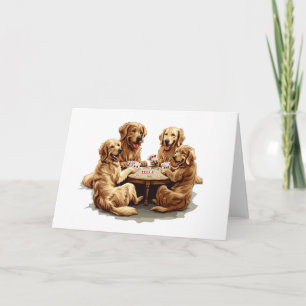 Cute Golden Retriever Dogs Playing Cards