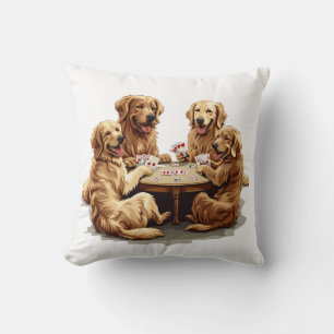 Cute Golden Retriever Dogs Playing Cards Cushion