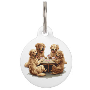 Cute Golden Retriever Dogs Playing Cards Pet Tag
