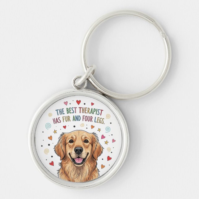 Cute Golden Retriever Doodle Key Ring (Front)