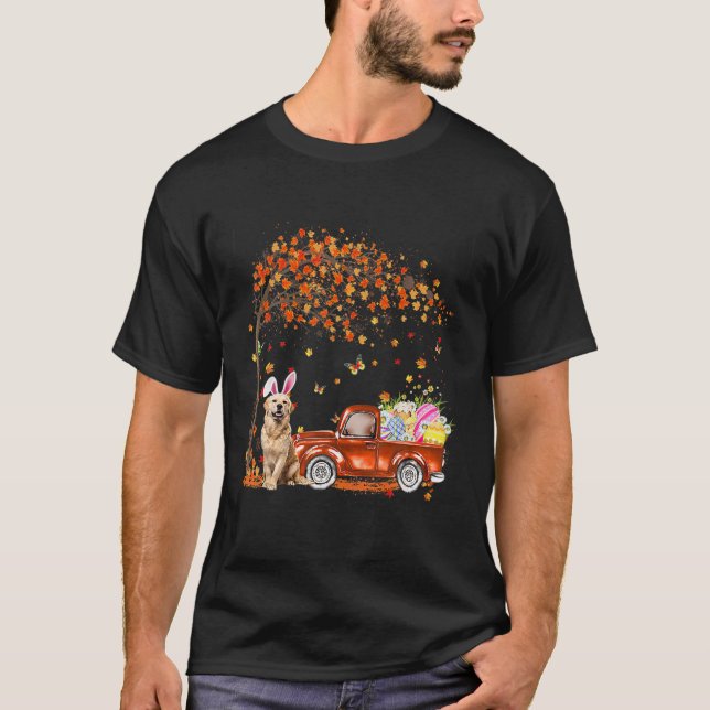 Cute Golden Retriever Egg Tree Easter Day Dog Dad T-Shirt (Front)