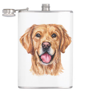 Cute Golden Retriever Gift Watercolor Puppy Dog Hip Flask