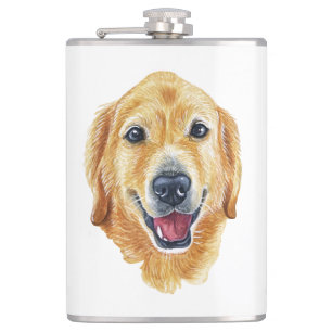 Cute Golden Retriever Gift Watercolor Puppy Dog Hip Flask