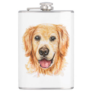 Cute Golden Retriever Gift Watercolor Puppy Dog Hip Flask