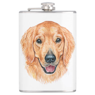 Cute Golden Retriever Gift Watercolor Puppy Dog Hip Flask