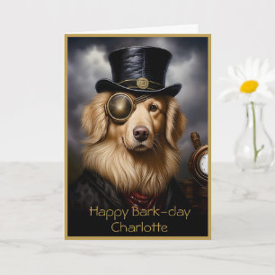 Cute Golden Retriever In Hat Custom Name 138 Card