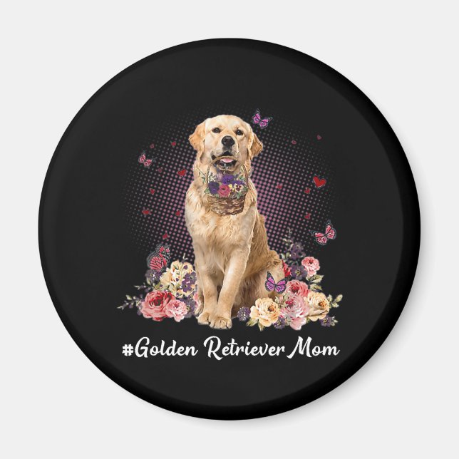 Cute Golden Retriever Mum Flower Happy Mother's Magnet (Front)