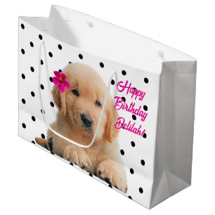 Cute Golden Retriever Personalised Happy Birthday Large Gift Bag