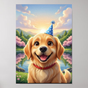 Cute Golden Retriever Puppy Birthday Poster