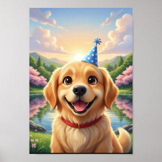 Cute Golden Retriever Puppy Birthday Poster