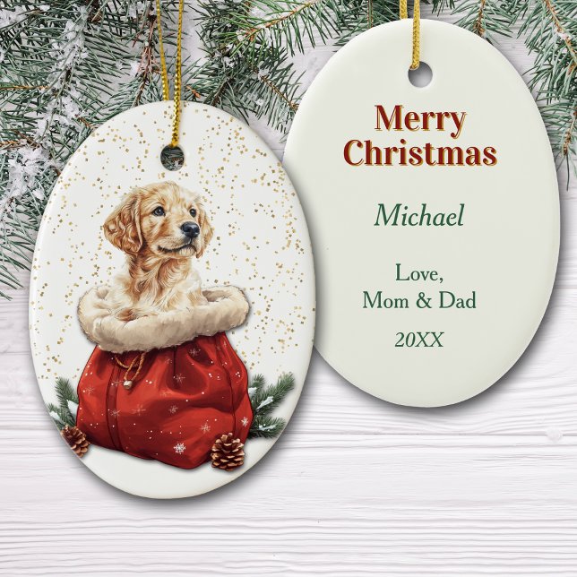 Cute Golden Retriever Puppy Christmas Gift Bag Ceramic Tree Decoration (Creator Uploaded)