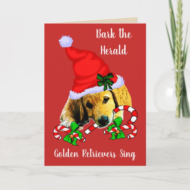 Cute Golden Retriever Puppy Christmas Holiday Card (Front)