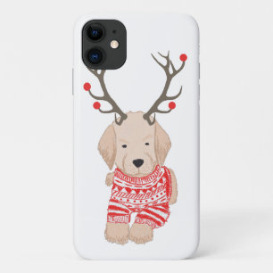 Cute Golden Retriever Puppy Christmas Reindeer Case-Mate iPhone Case