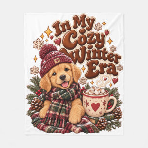 Cute Golden Retriever Puppy Cosy Winter Era Fleece Blanket