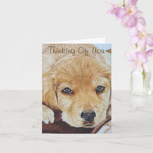cute golden retriever puppy dog portrait card (Orchid)