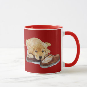cute golden retriever puppy dog with slogan mug