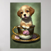 Cute Golden Retriever Puppy in a Teacup