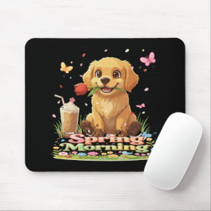 Cute Golden Retriever Puppy Spring Morning Mouse Pad
