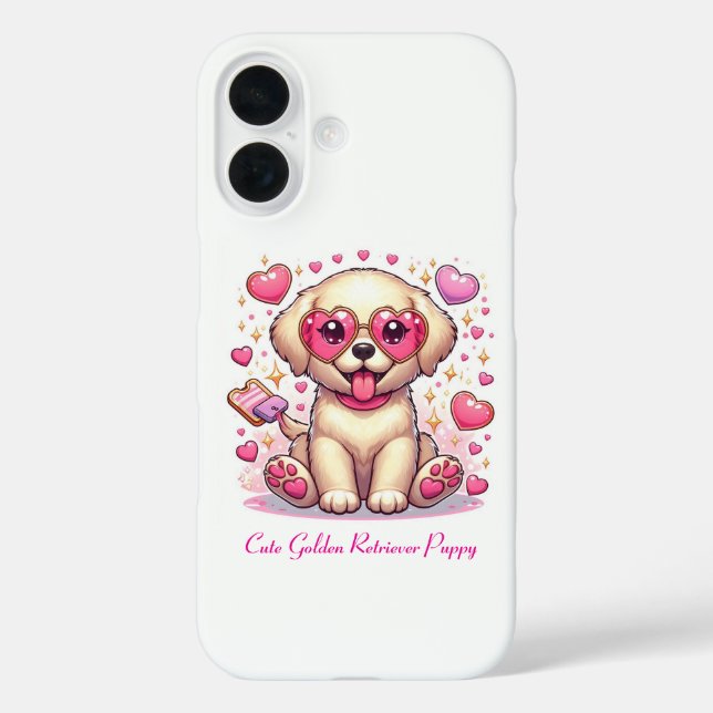 Cute Golden Retriever Puppy with Heart Glasses Case-Mate iPhone Case (Back)