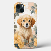 Cute Golden Retriever Puppy Yellow Flowers