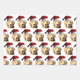 Cute Golden Retriever Santa Claus Wrapping Paper Sheet