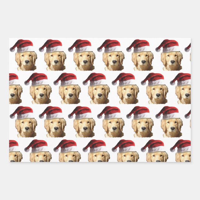 Cute Golden Retriever Santa Claus Wrapping Paper Sheet (Front)