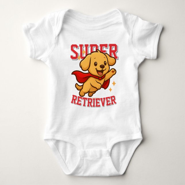 Cute Golden Retriever Superhero Unisex Man Woman  Baby Bodysuit (Front)