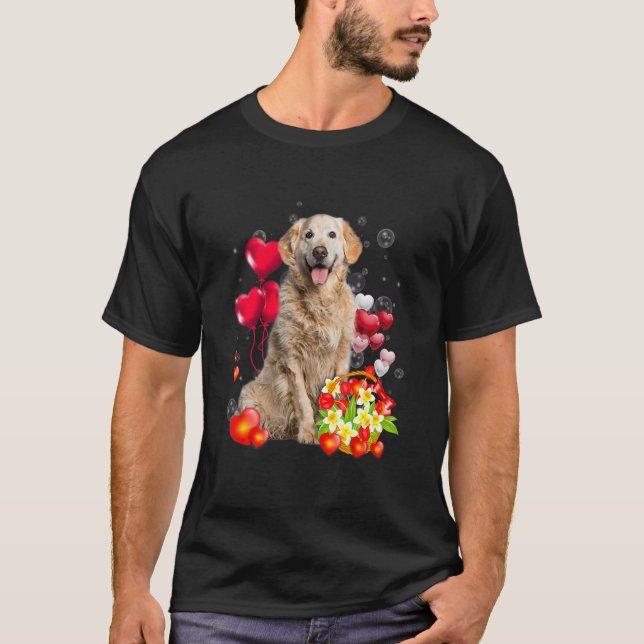 Cute Golden Retriever Valentine's Day Dog Heart Fl T-Shirt (Front)