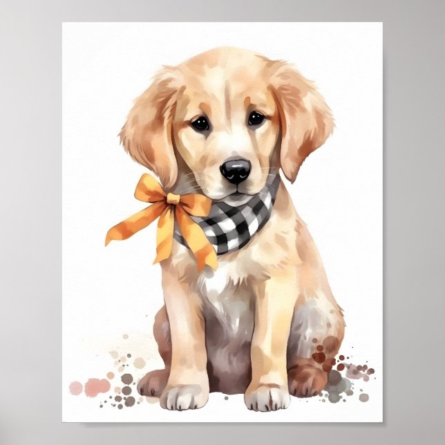 Cute Golden Retriever Watercolor Adorable Dog Poster (Front)