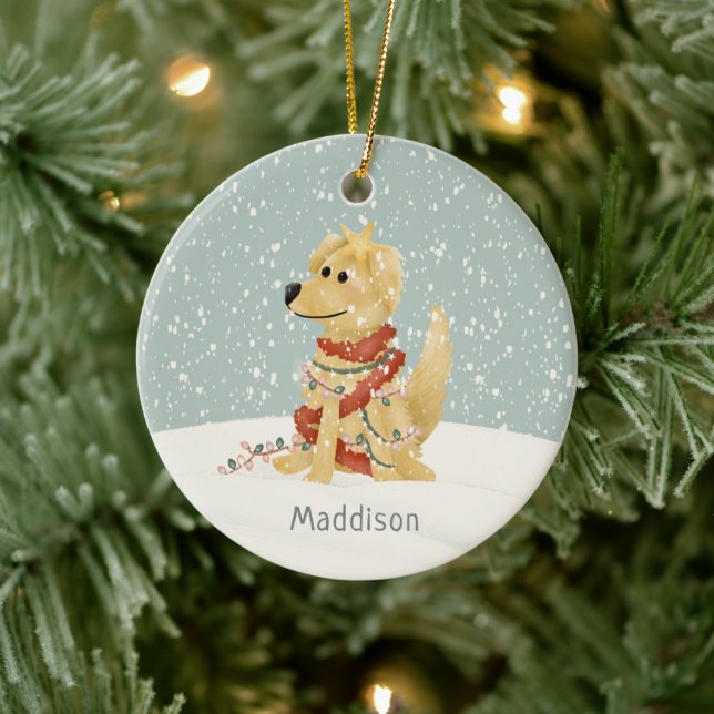 Cute Golden Retriever Winter Christmas Ceramic Tree Decoration (Tree)