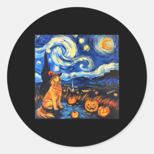 Cute Golden Retriever Witch _ Funny Dog Halloween Classic Round Sticker