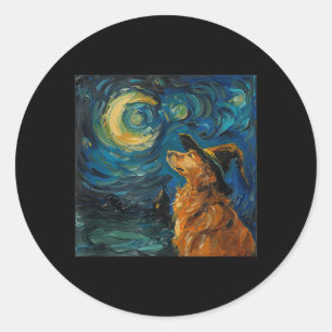 Cute Golden Retriever Witch _ Funny Dog Halloween Classic Round Sticker