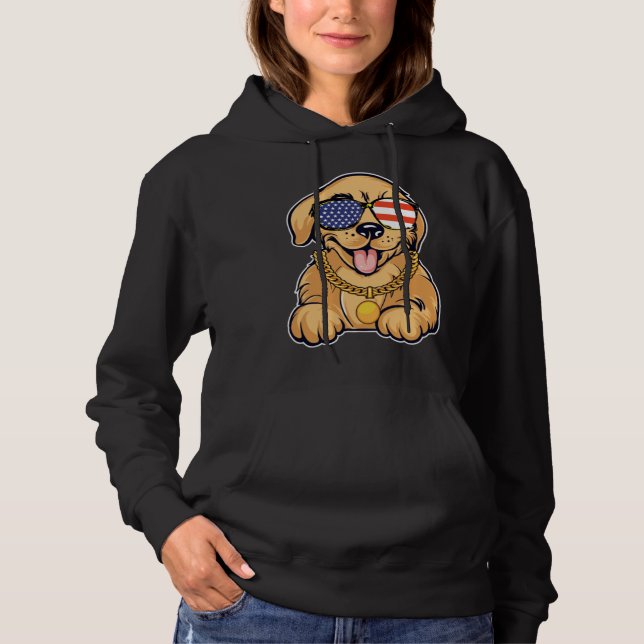 Cute Golden Retriever With USA Sunglasses Patrioti Hoodie (Front)
