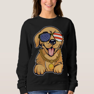 Cute Golden Retriever With USA Sunglasses Patrioti Sweatshirt